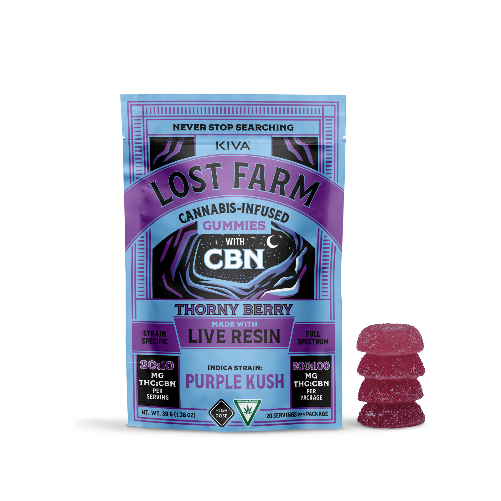 Photograph of product: 100mg Live Rosin Gummies | 1:1 Cherry Sundae x Thornyberry  | Kiva Lost Farms