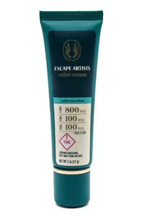 Photograph of product: Escape Artists | Relief Cream- 1:1:8 TH-oui:CBC:CBD 2.0oz- Tube-Mentol