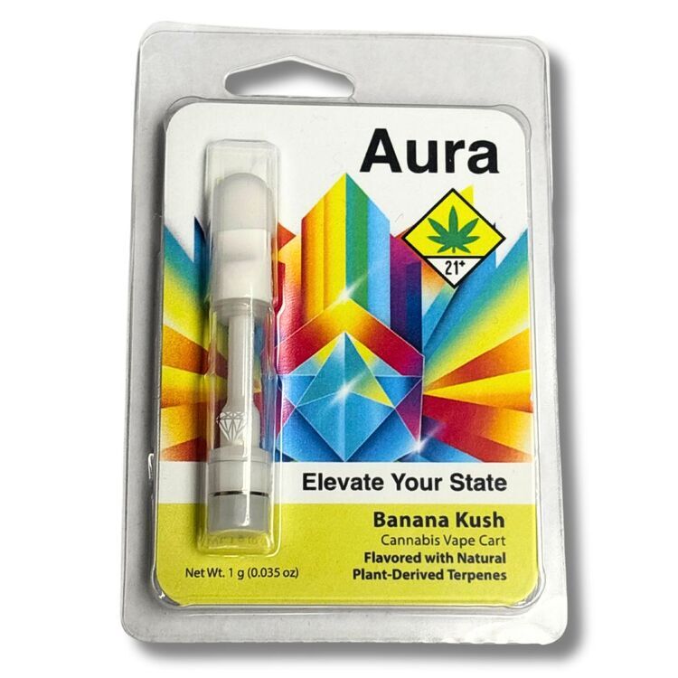 Photograph of Product: Banana Kush Terpene Flavored Distillate 510 Ceramic Cartridge (Aura)