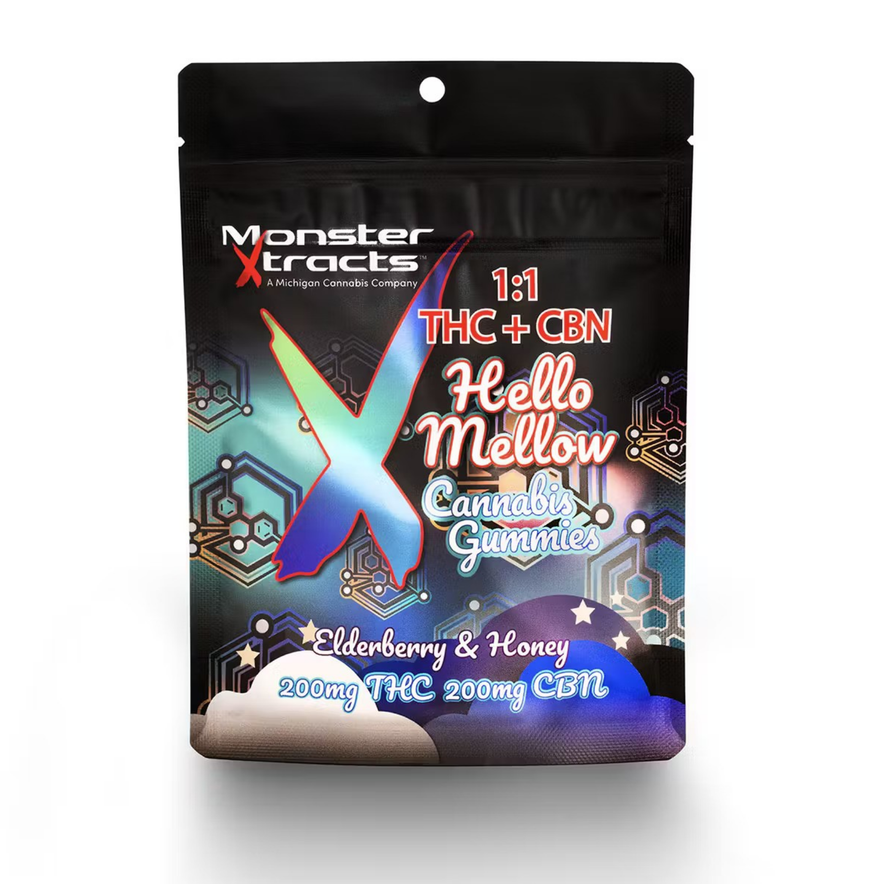 Photograph of product: Monster Xtracts - Elderberry & Honey 1:1 Gummies 200mg TH-oui/200mg CBN