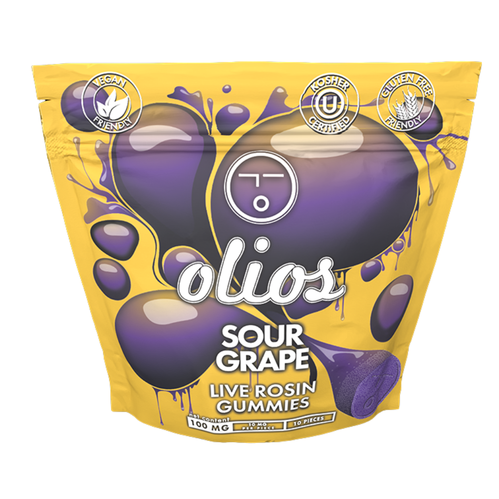 Photograph of product: Olio | Sour Grape | Gummies | Live Rosin | 10pk | 100mg