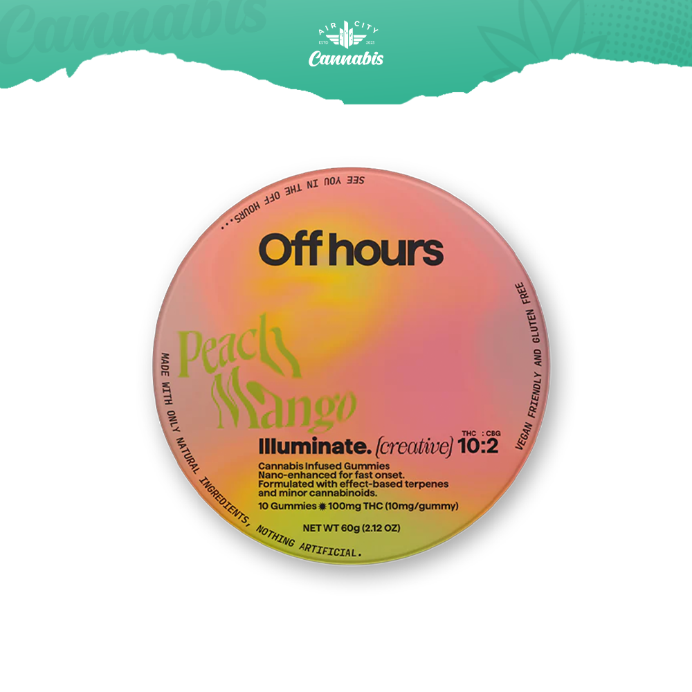 Photograph of product: Off Hours | Peach Mango | Illuminate (creative) | Gummies | 100mg pk