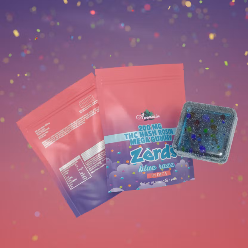 Photograph of product: Amnesia - Zerds au chocolat Rosin Single Mega Gummy - (200mg) - Oui'd - **BLUE RAZZ** (2/$7)