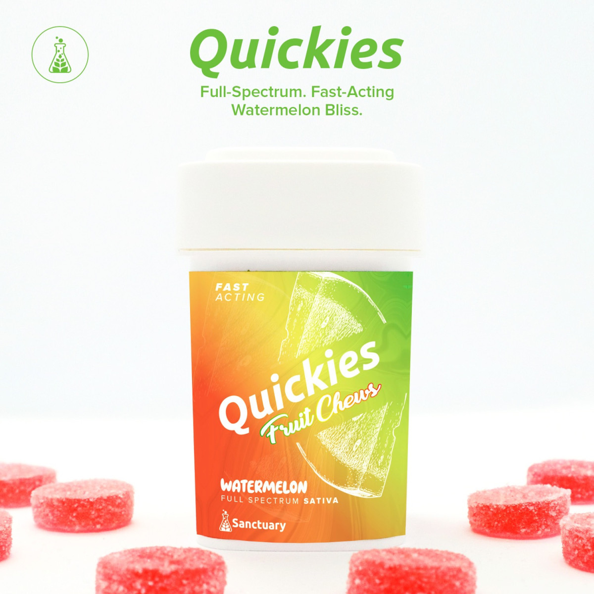 Photograph of product: Watermelon Quickies Full Spectrum Fruit Chews 20pk