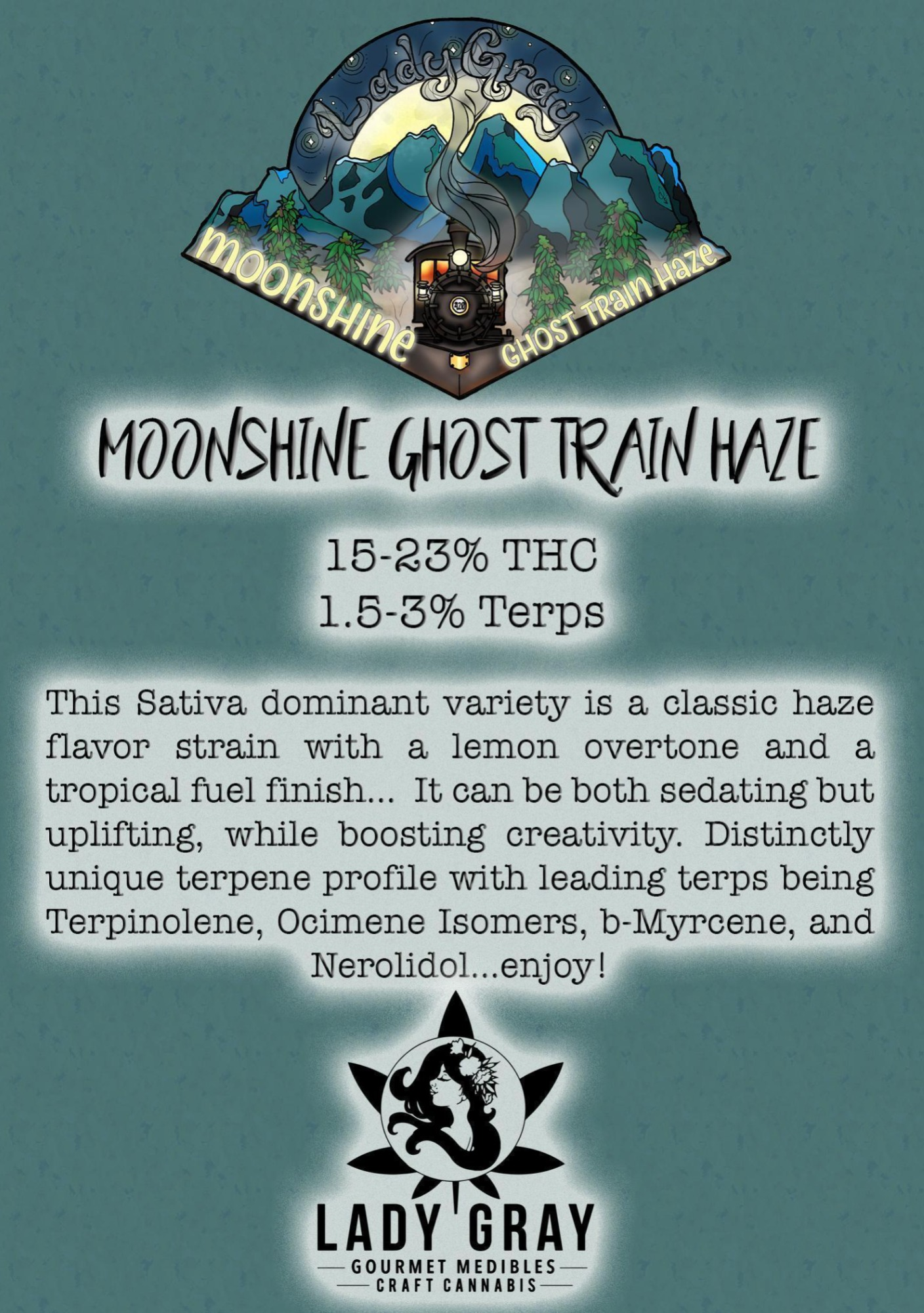 Photograph of product: Moonshine Ghost Train Haze Kief Kissed Deli Preroll - 1g