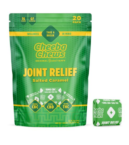 Photograph of product: Joint Relief | Salted Caramel Taffy | 200mg:120mg:100mg CBC:CBD:TH-oui | 20pk/5mg | 100mg