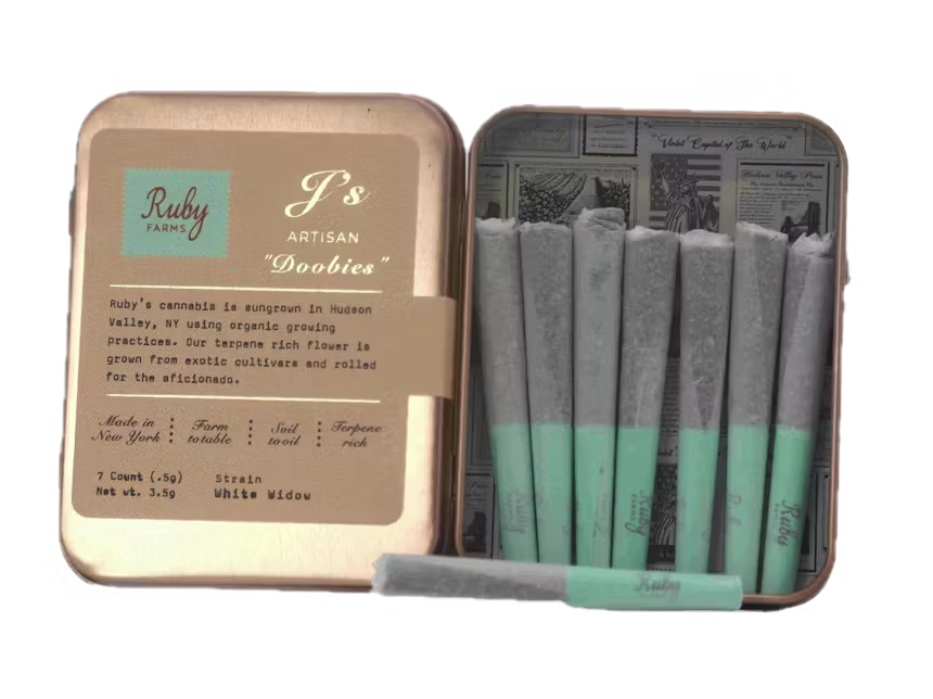 Photograph of product: RUBY FARMS White Widow 7pk 0.5g Pre-Rolls