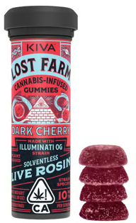 Photograph of product: Dark Cherry x Illuminati OG [I] - 100MG Live Rosin Gummies 10PK