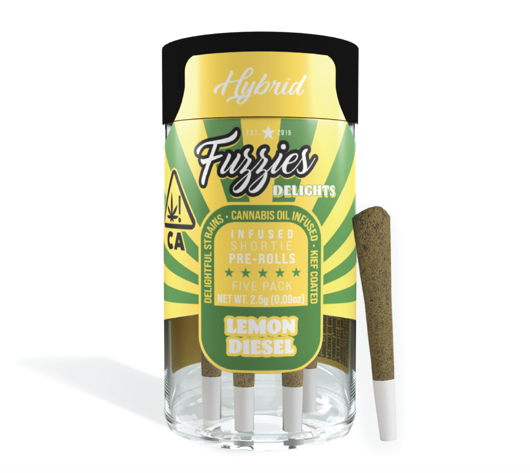 Photograph of product: Lemon Diesel (H) Shorties INFUSED PREROLLS 5pk - Fuzzies