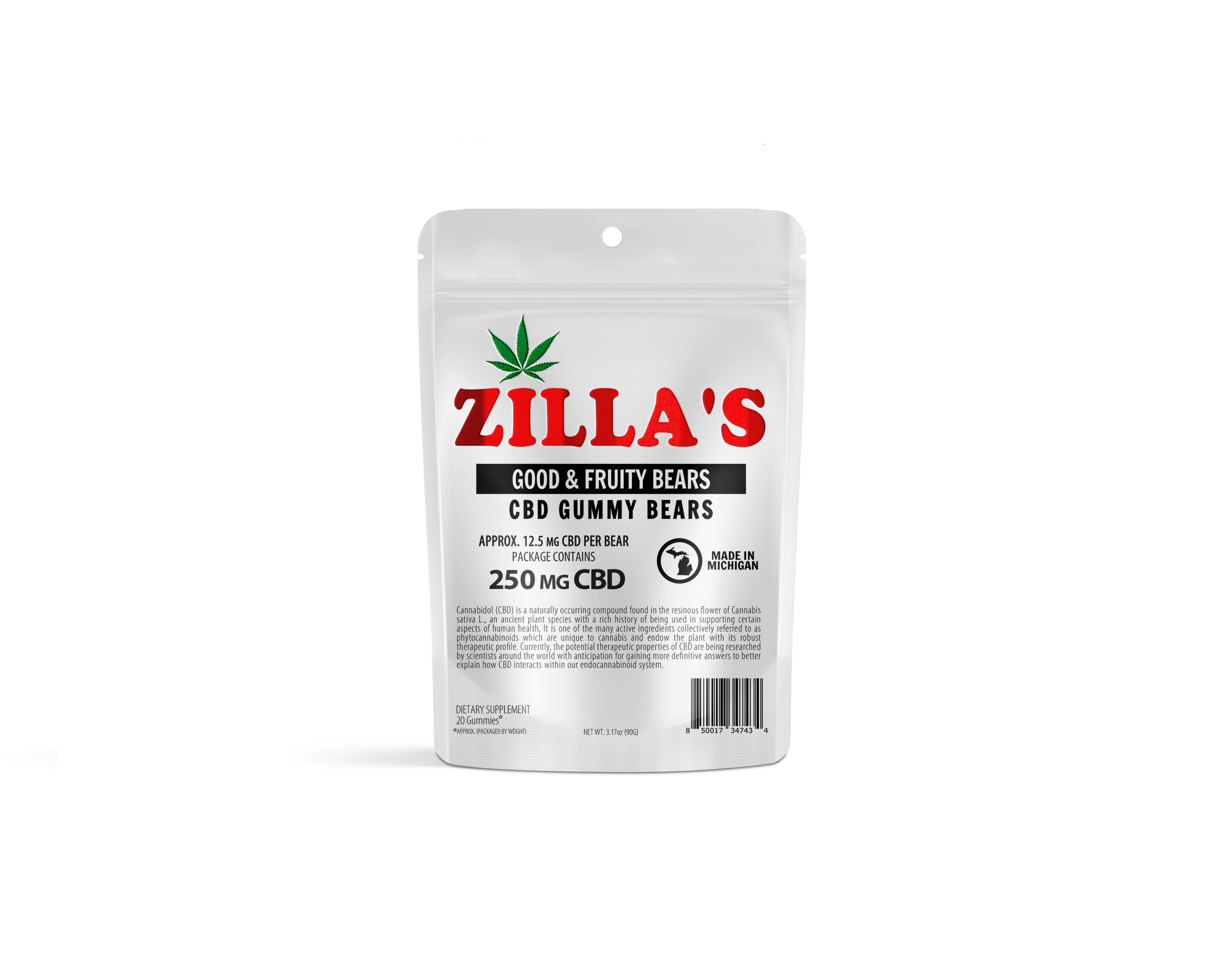 Photograph of product: Zilla's CBD Gummy Bears 250 mg