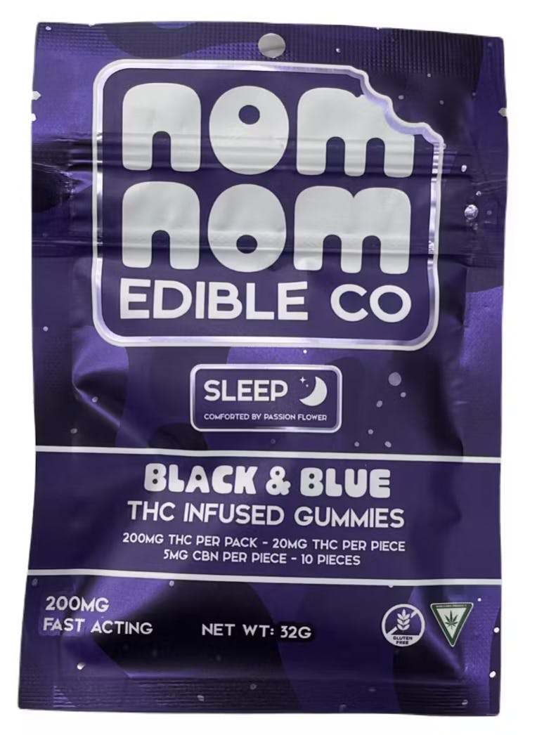 Photograph of product: Nom Nom Black & Blue SLEEP 200MG LR Gummies