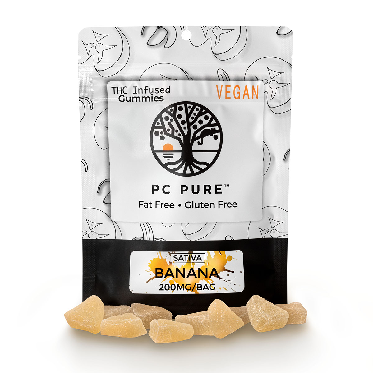 Photograph of product: Pc Pure   10 X 20mg Gummies   Banana