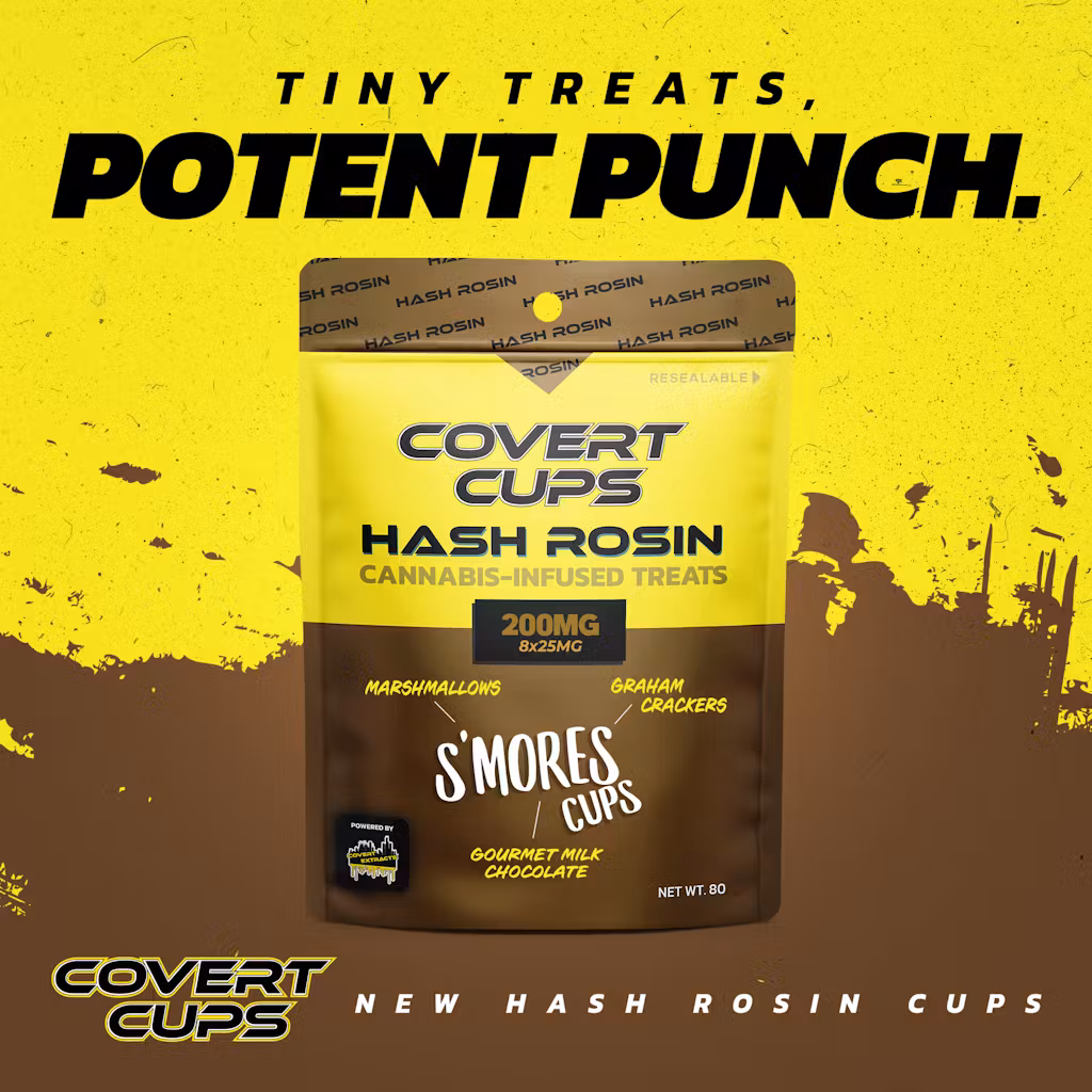 Photograph of product: Covert Cups - 200mg au chocolat Rosin Cups - S'Mores