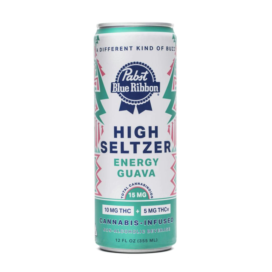 Photograph of product: PBR - High Seltzer - Daytime Guava - TH-ouiv Beverage - 12oz - 15mg