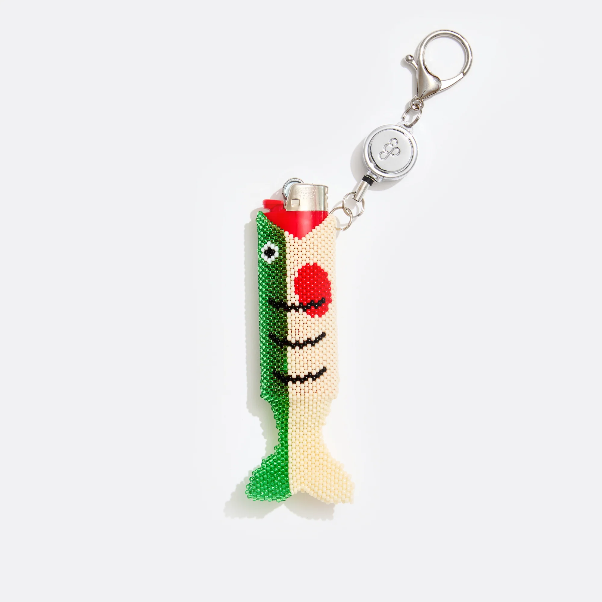 Photograph of product: Beaded Fish Lighter Key Chain - Green | Edie Parker