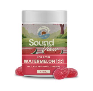 Photograph of product: Watermelon Live Resin TH-oui:CBD:CBG 1:1:1 Gummies 20pk (C0080000110)