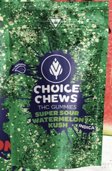 Photograph of product: CHOICE | Edible | Gummies | Super Sour Watermelon Kush | 100mg