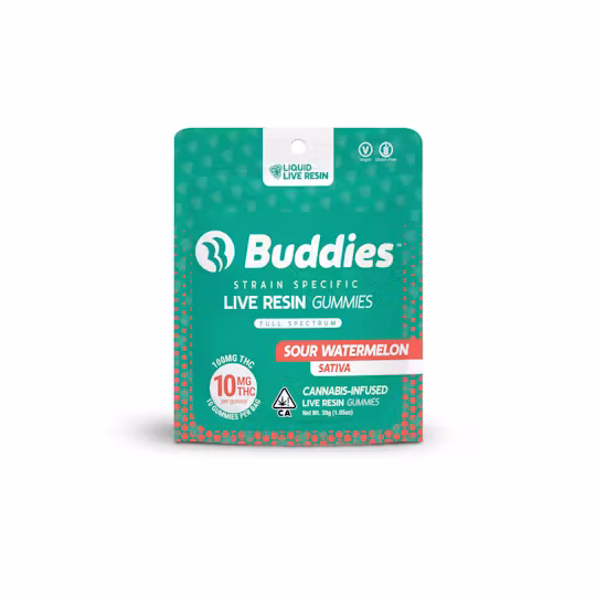 Photograph of product: Buddies | Live Resin Gummies | Sour Watermelon | 100mg