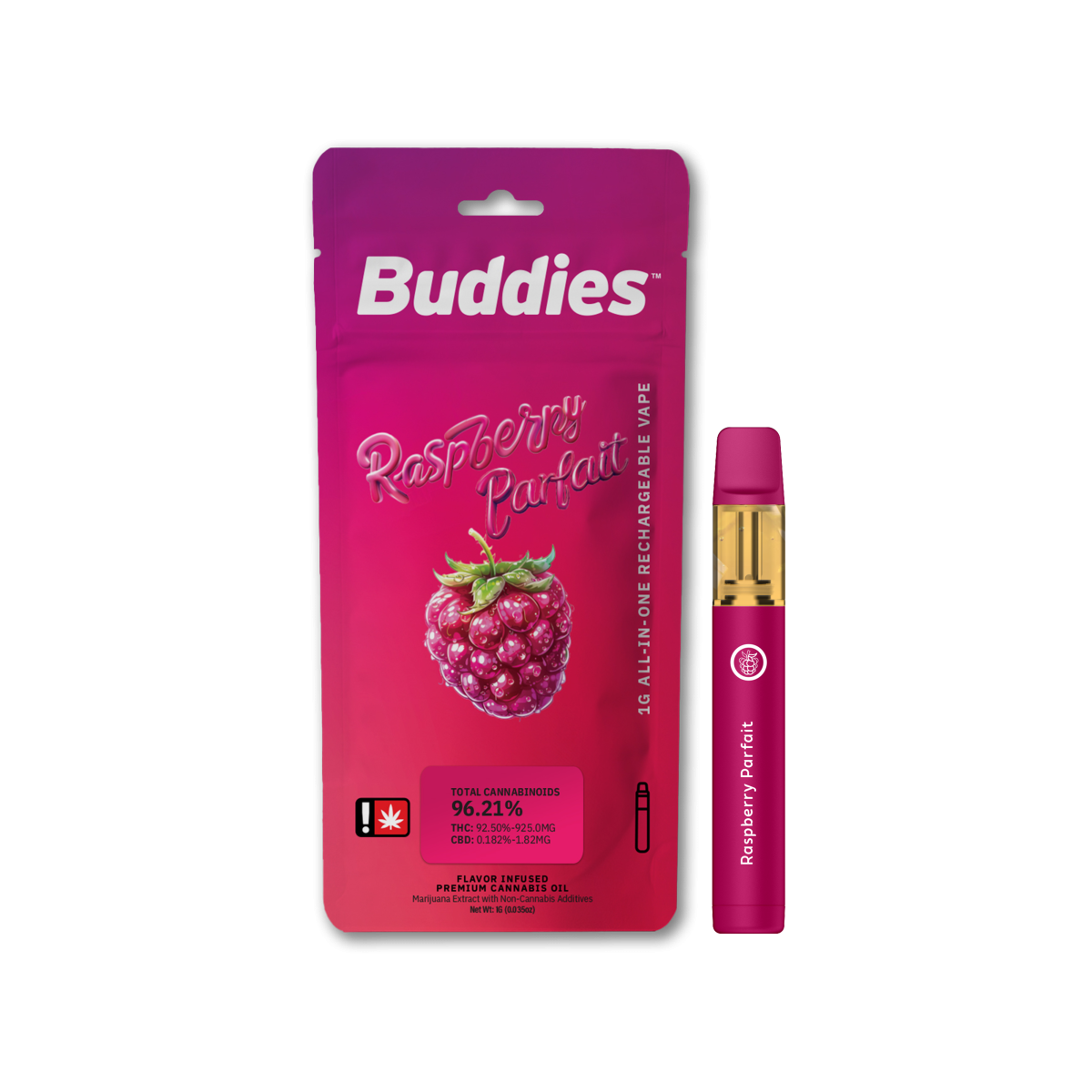 Photograph of product: *!Cartridge - BBrand 1g Disposable - Raspberry Parfait - GREEN LEAF SPECIAL