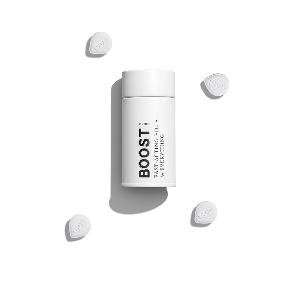 Photograph of product: 1906 | BOOST Drop Tin | 20 pills | 100mg