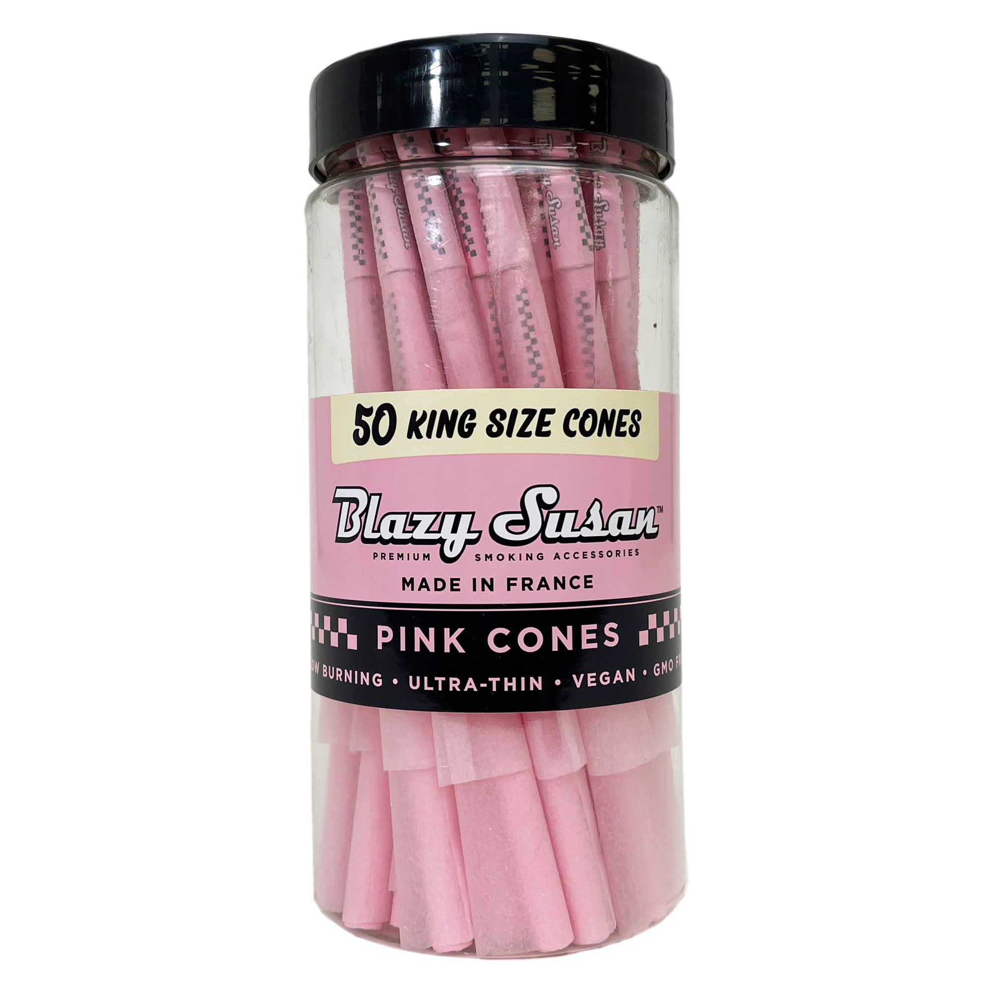 Photograph of product: Blazy Susan Pink Paper Cones King Size 50pk Jar