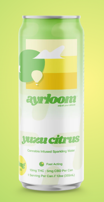 Photograph of product: Ayrloom Beverage Single Can (10mcTH-oui:5mgCBD/can) Sparkling Water -Pineapple Mango