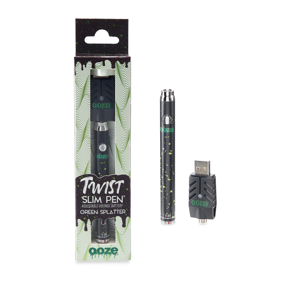 Photograph of product: Ooze Twist Slim Pen - Green Splatter