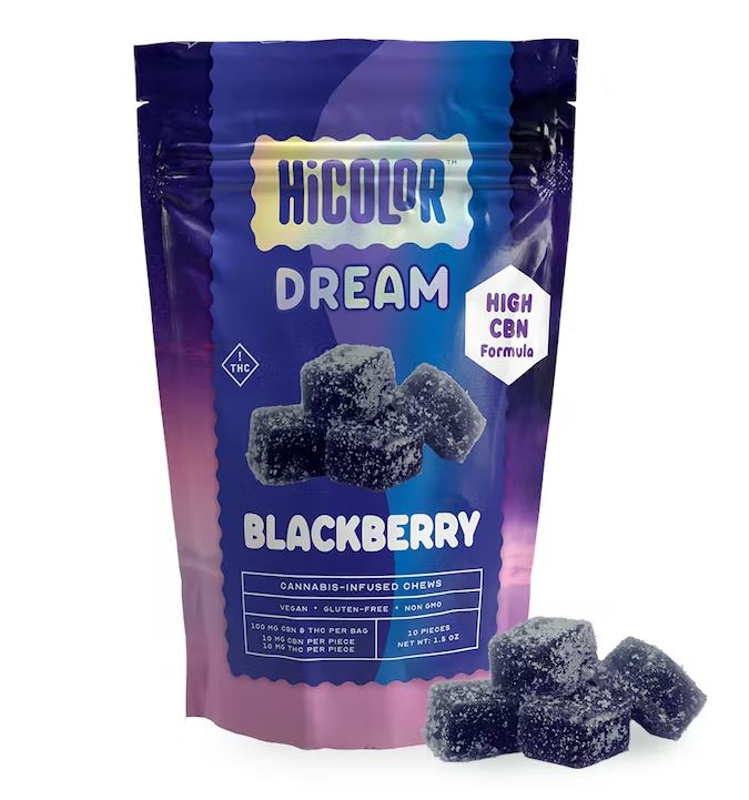 Photograph of product: HiColor Dream Chews Blackberry 10mg CBN/10mg TH-oui x 10ct
