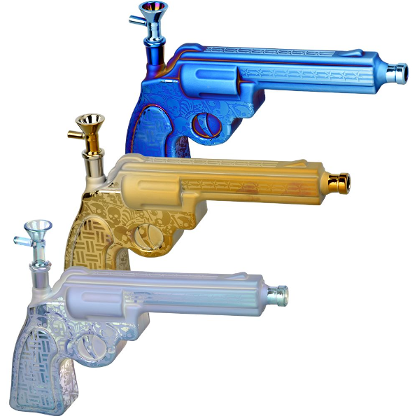 Photograph of product: Six Gun A-Blazin Electroplated Pistol Bubbler