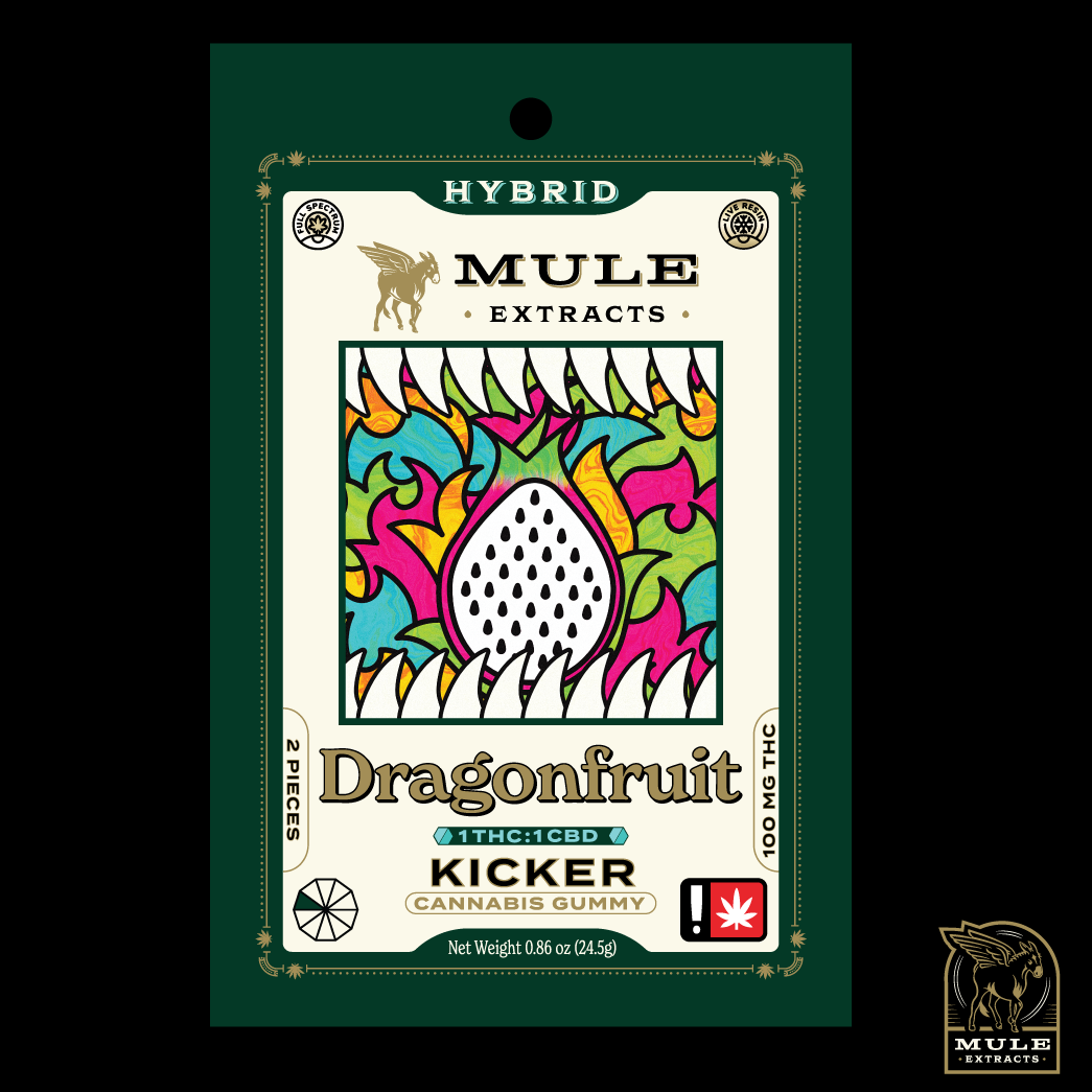 Photograph of product: Mule: 100mg Dragonfruit 1:1 Kicker 2-Piece Gummy