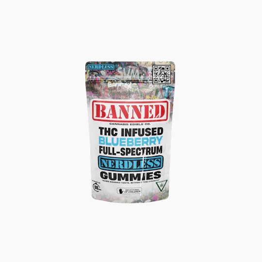 Photograph of product: Banned - Gummies - Nerdless Blueberry - 200mg - 4pk