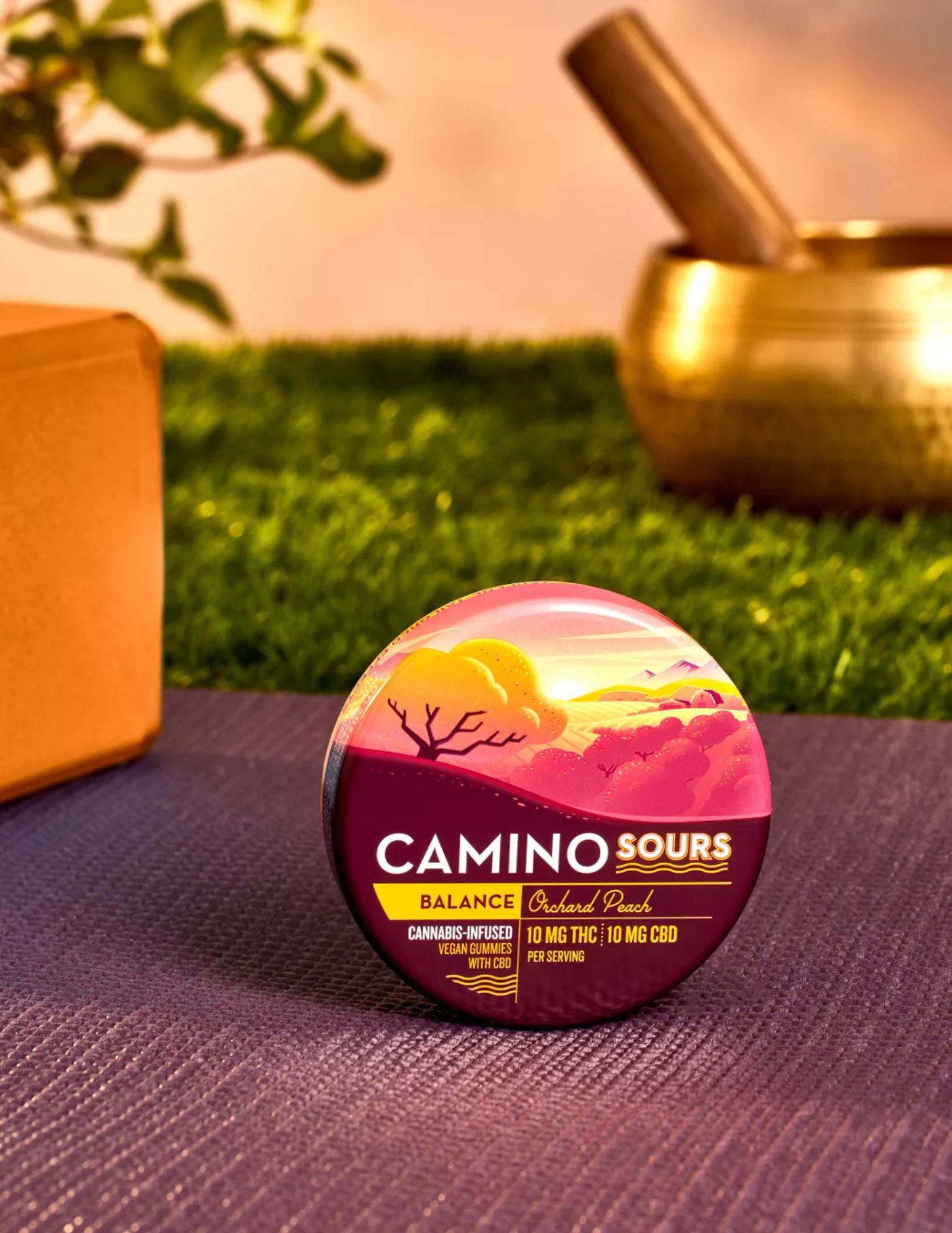 Photograph of product: Camino 10pk 10mg Sour Gummies- Balance Orchard Peach | 1:1 TH-oui:CBD | 100mg