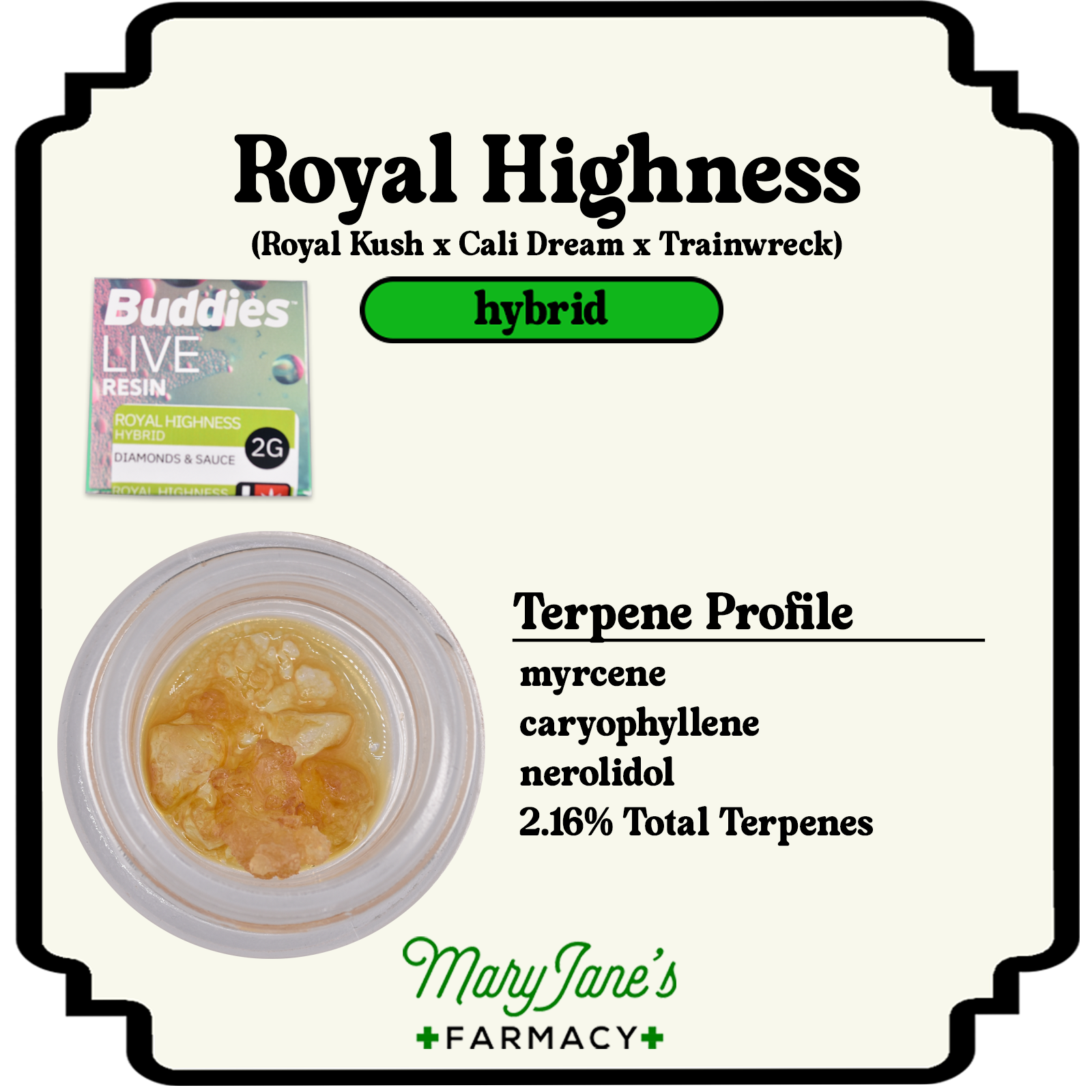 Photograph of product: Royal Highness Live Resin Diamonds & Sauce Extract | 2g