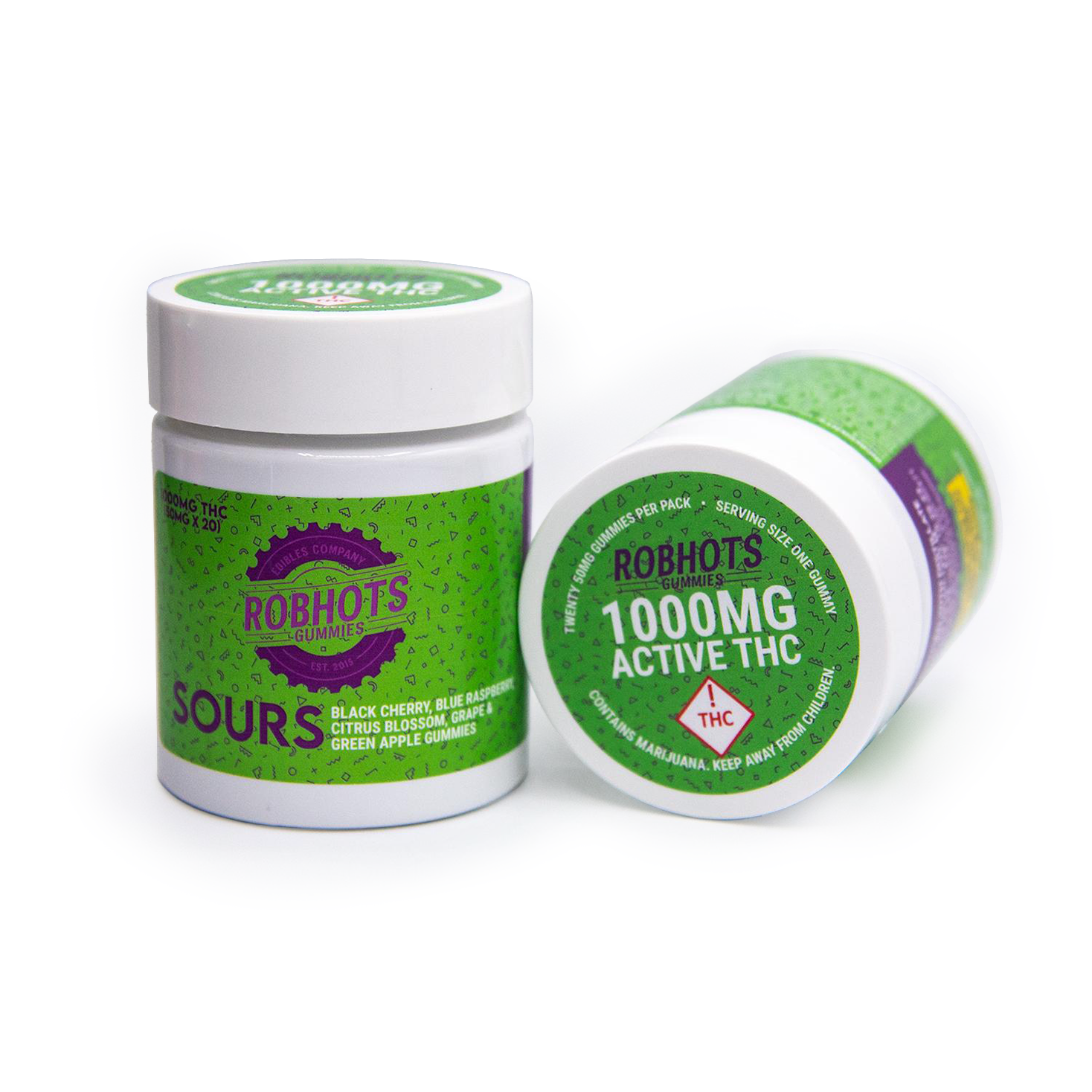 Photograph of product: Robhots Sour Surge Gummies | 1,000mg TH-oui : 1,000mg CBC : 1,000mg CBG | Hybrid