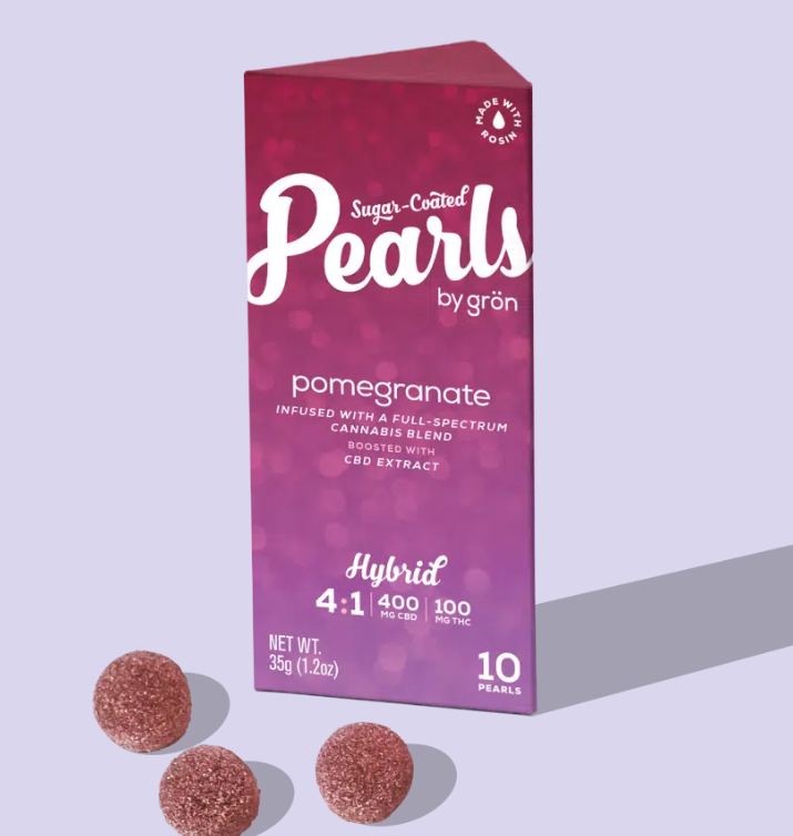 Photograph of product: Gron Pearls | Pomegranate | 4:1 40mg CBD + 10mg TH-oui