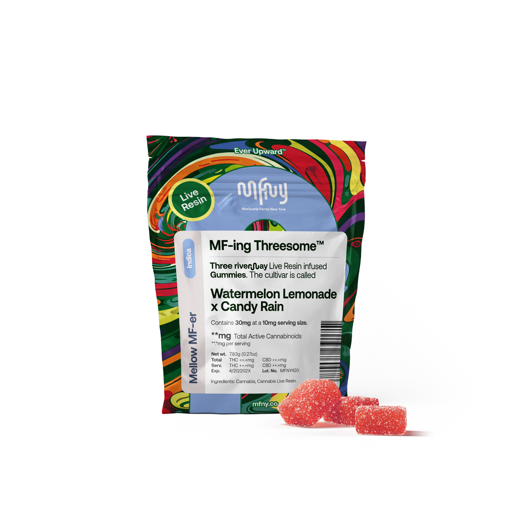 Photograph of product: MFNY | Live Resin Gummy 3pk | Watermelon Lemonade x Candy Rain | 30mg