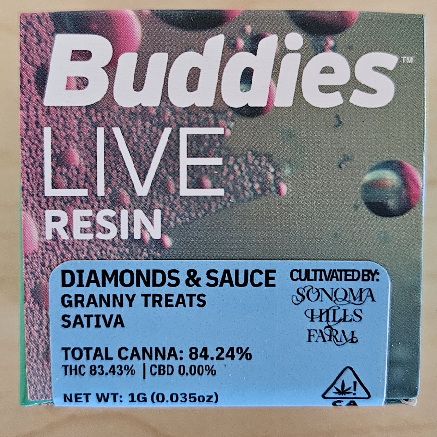 Photograph of product: Buddies Granny Treats Oui'd Live Resin Diamonds & Sauce, 1g