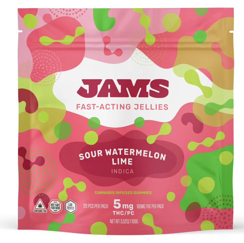 Photograph of product: JAMS | 100mg Jellies Nano Gummies Fast Acting | Sour Watermelon Lime