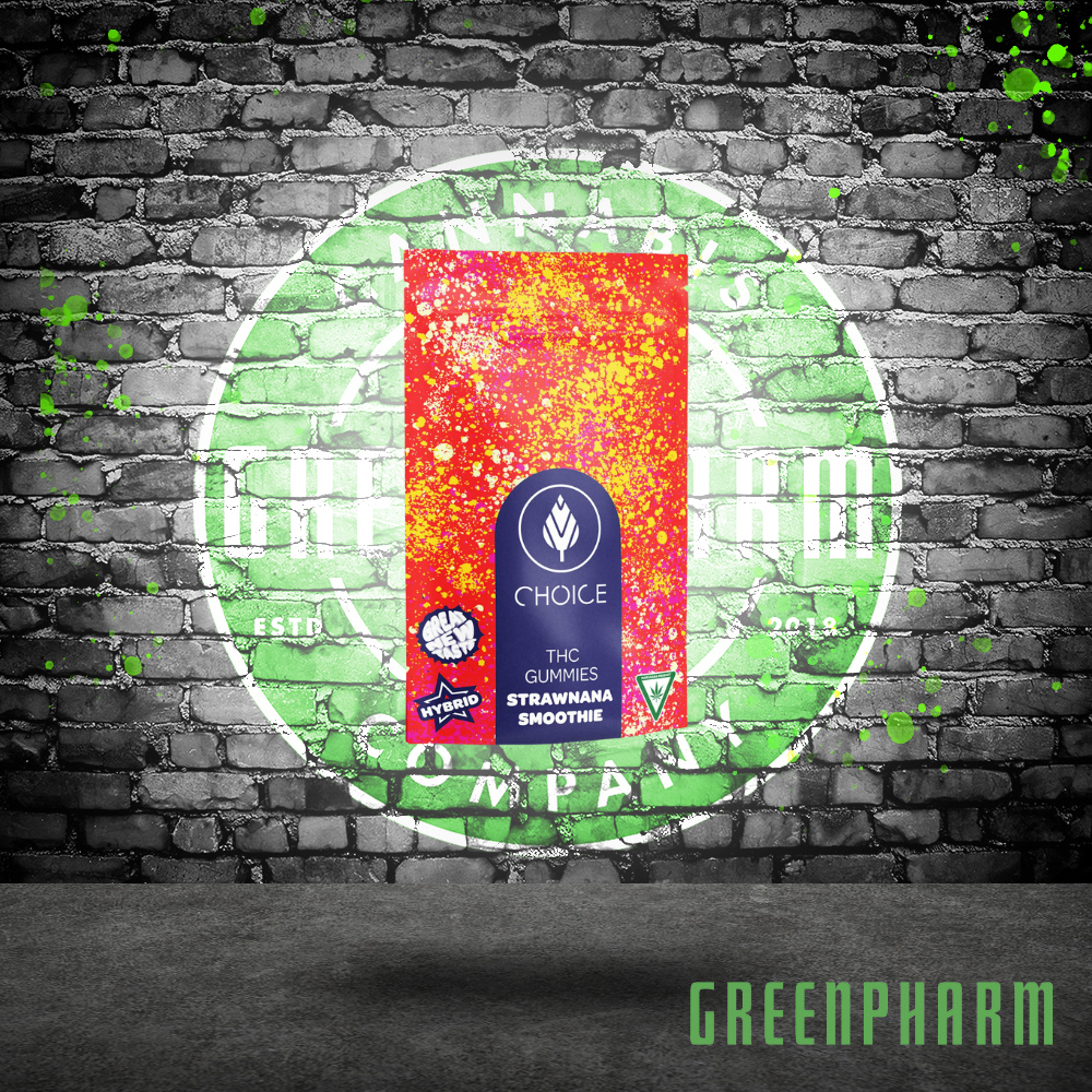 Photograph of product: Choice | 100MG Gummies | Strawnana Smoothie