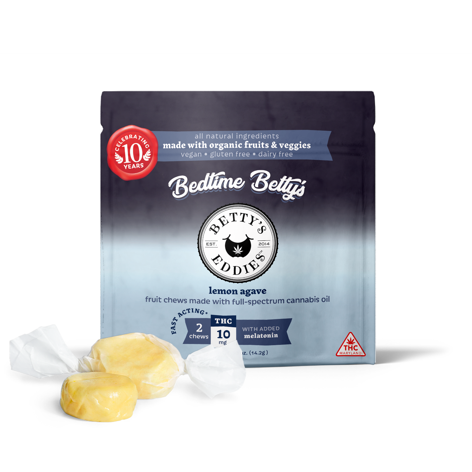 Photograph of product: Betty's Eddies: Lemon Agave Melatonin Chews 2pk - 20mg
