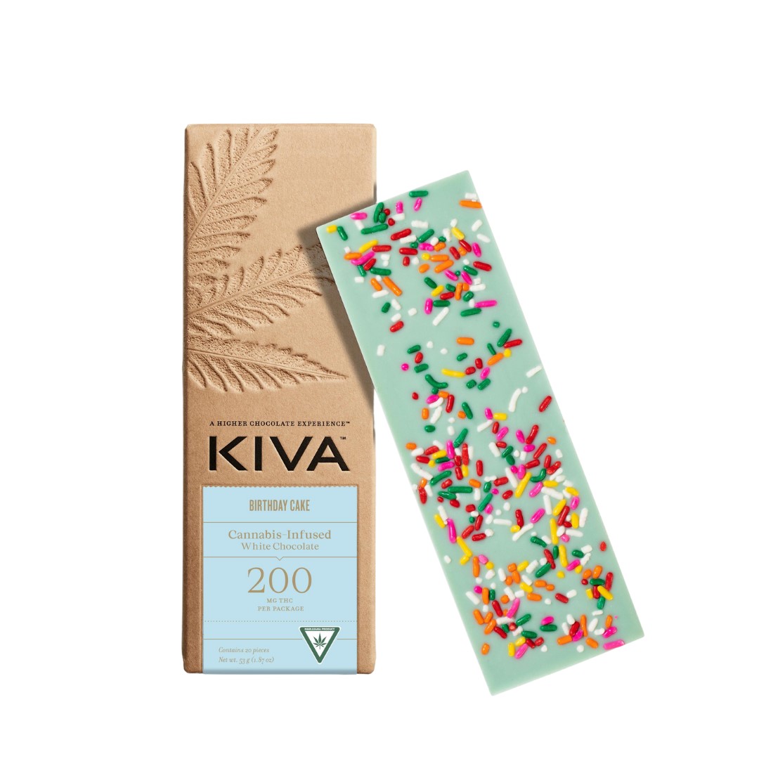 Photograph of product: Kiva | Birthday Cake Chocolate Bar | 20x10mg | 200mg