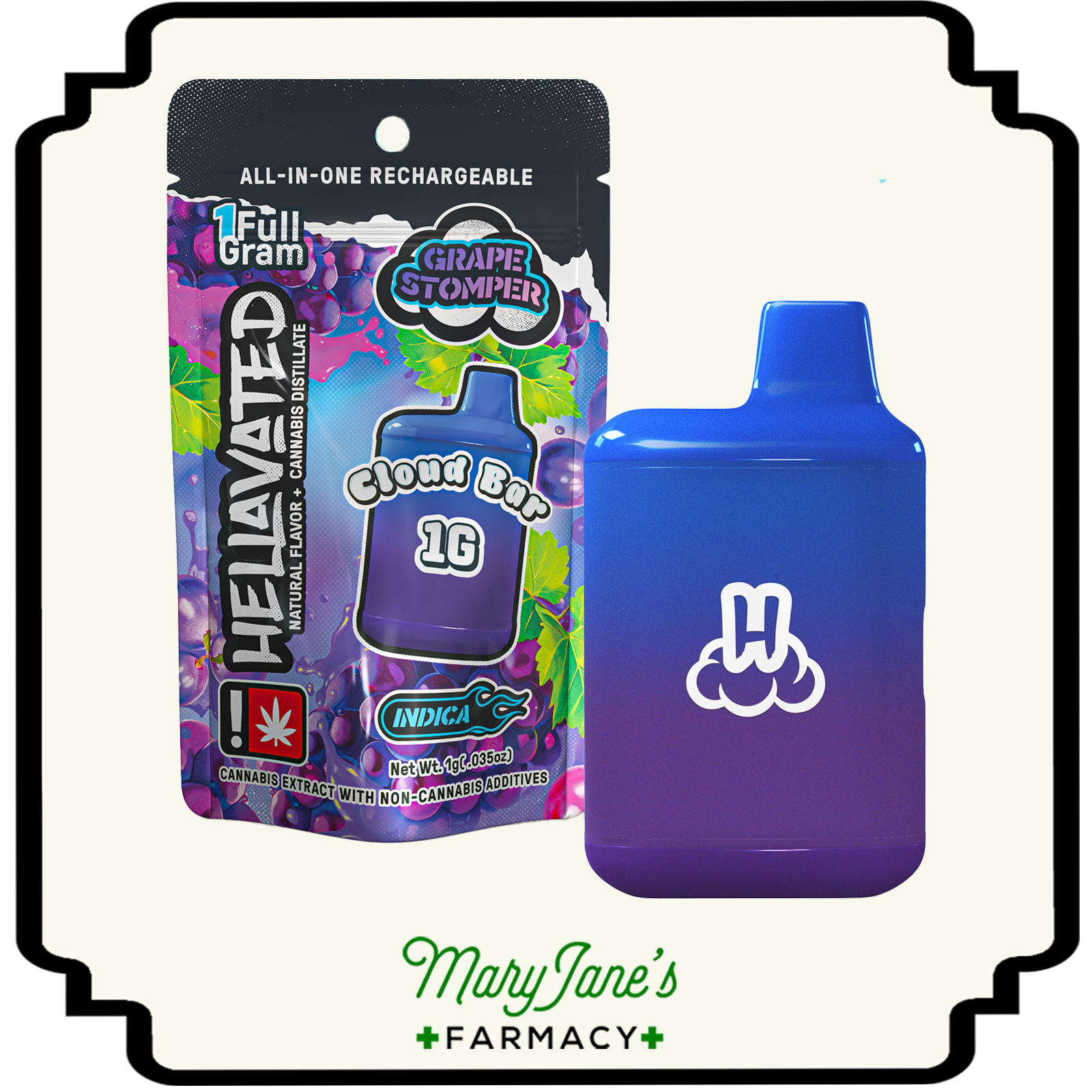 Photograph of product: Grape Stomper Flavored Distillate Disposable Cloud Pod | 2g