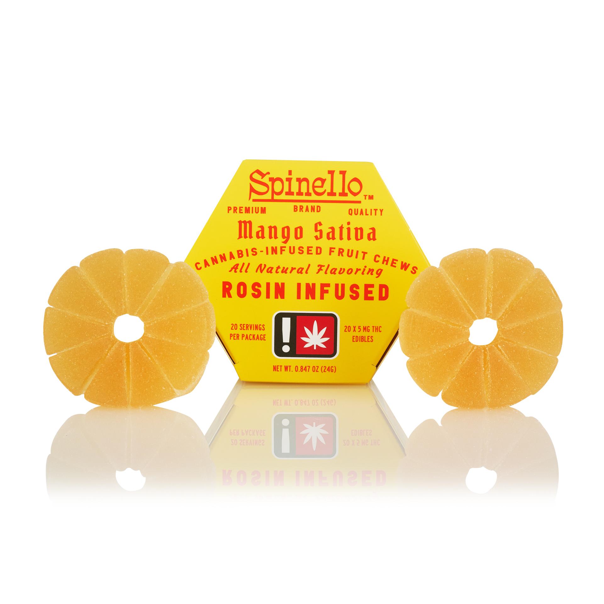 Photograph of product: Spinello | 100MG | Mango (Oui'd) Rosin Gummies 2pk