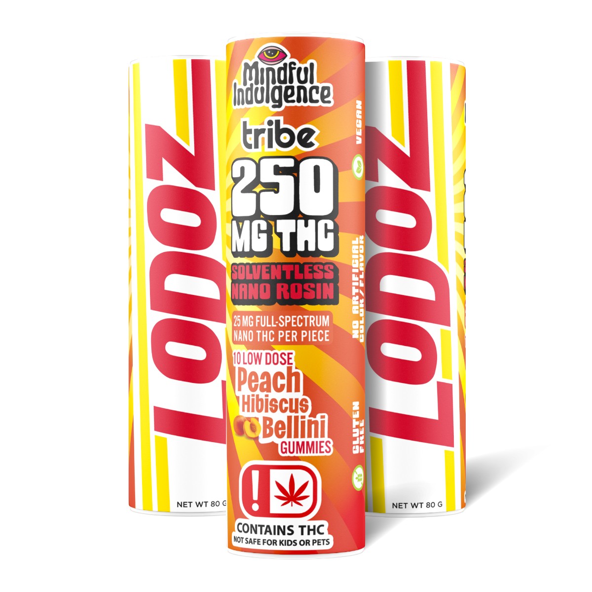 Photograph of product: Peach Hibiscus Bellini - 250mg Mindful Indulgence LoDoz Nano Rosin Gummies