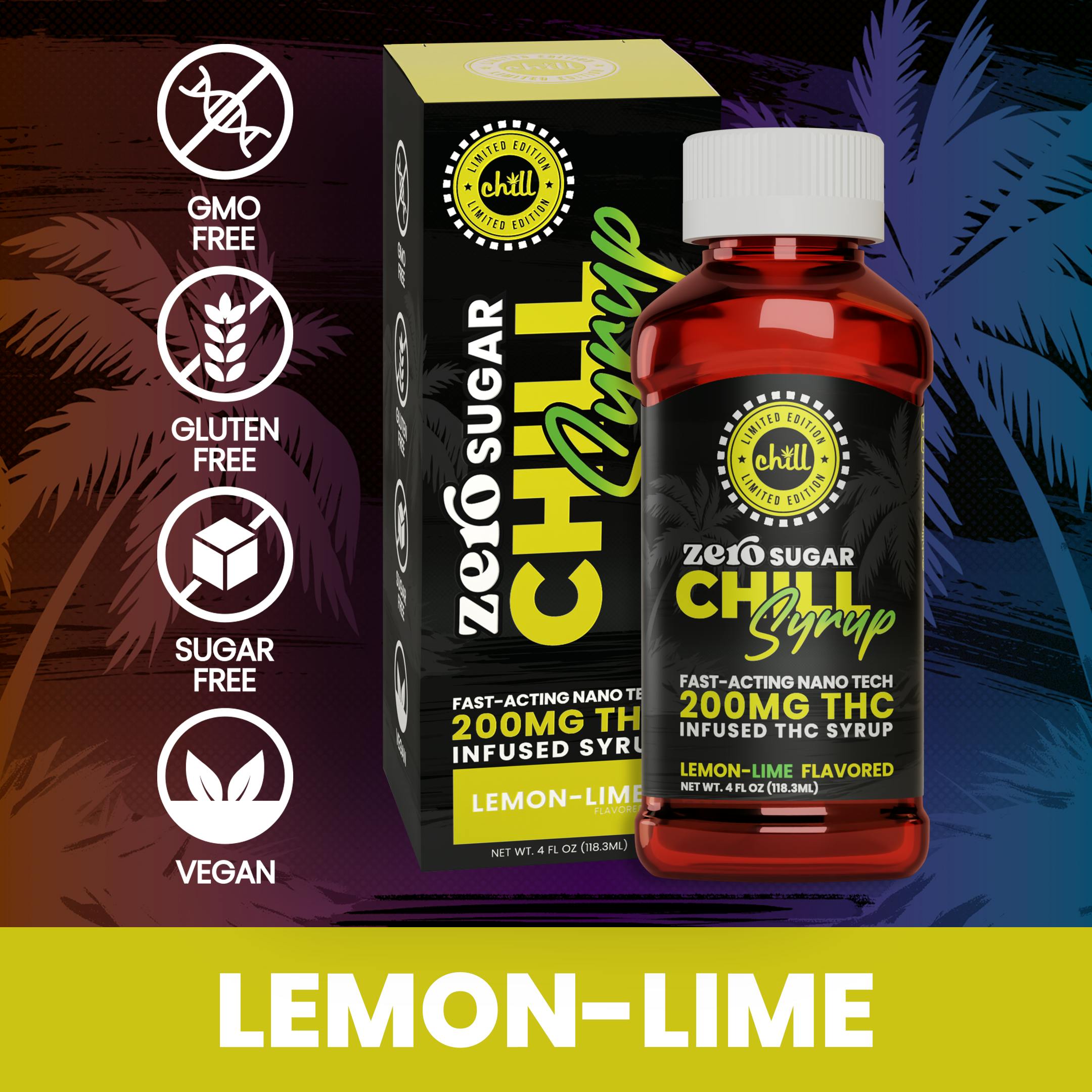 Photograph of product: AU Chill: Lemon Lime Syrup 200mg (Zero Sugar)