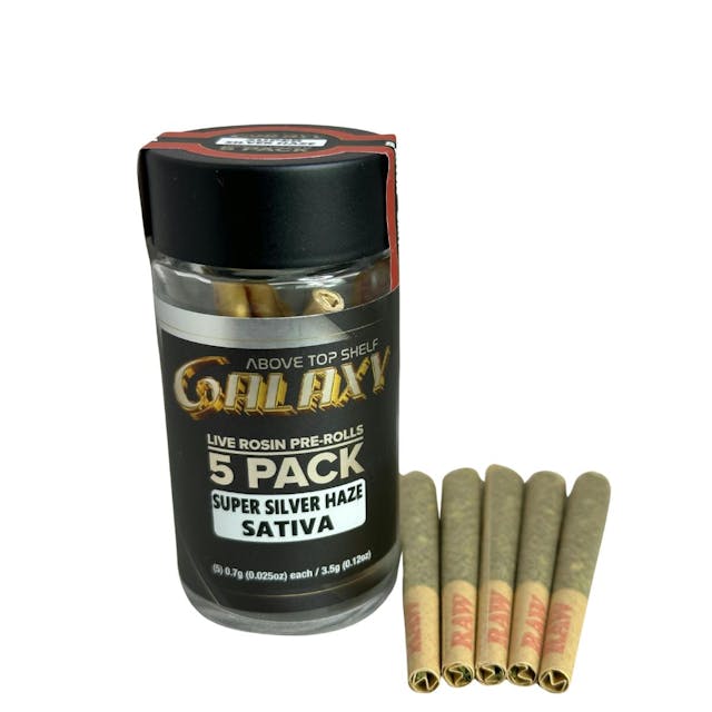 Photograph of product: Super Silver Haze | Rosin Infused Prerolls 5 Pack