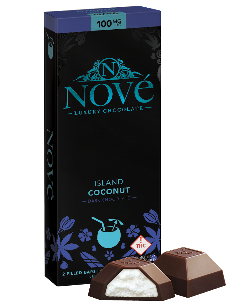 Photograph of product: Nove Island Coconut Dark Chocolate Bar 100mg (H)
