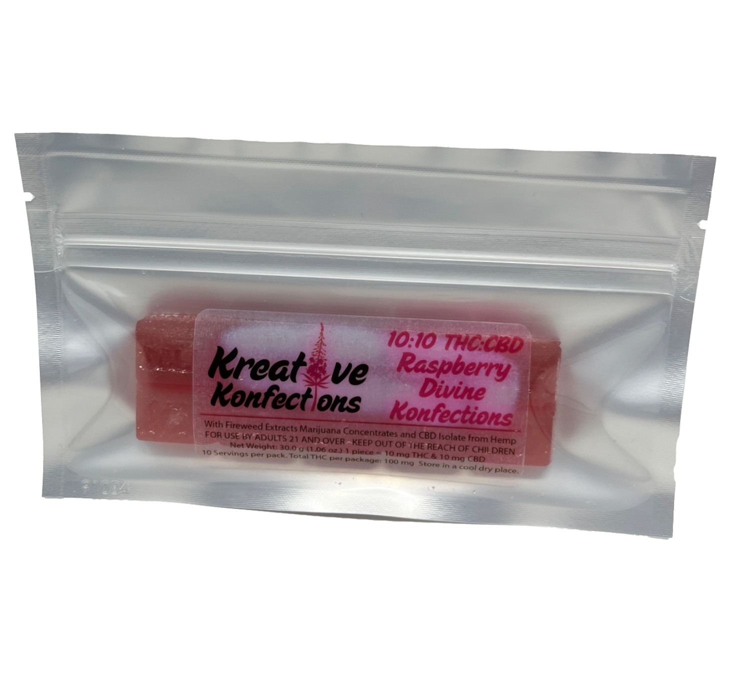 Photograph of product: 10mg 1:1 TH-oui/CBD Raspberry Divine Hard Candy by Kreative Konfections
