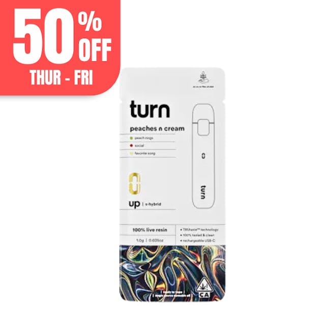 Photograph of product: Turn Up Live Resin | 1g - Peaches N Cream - AIO - Oui'd Hybrid - 