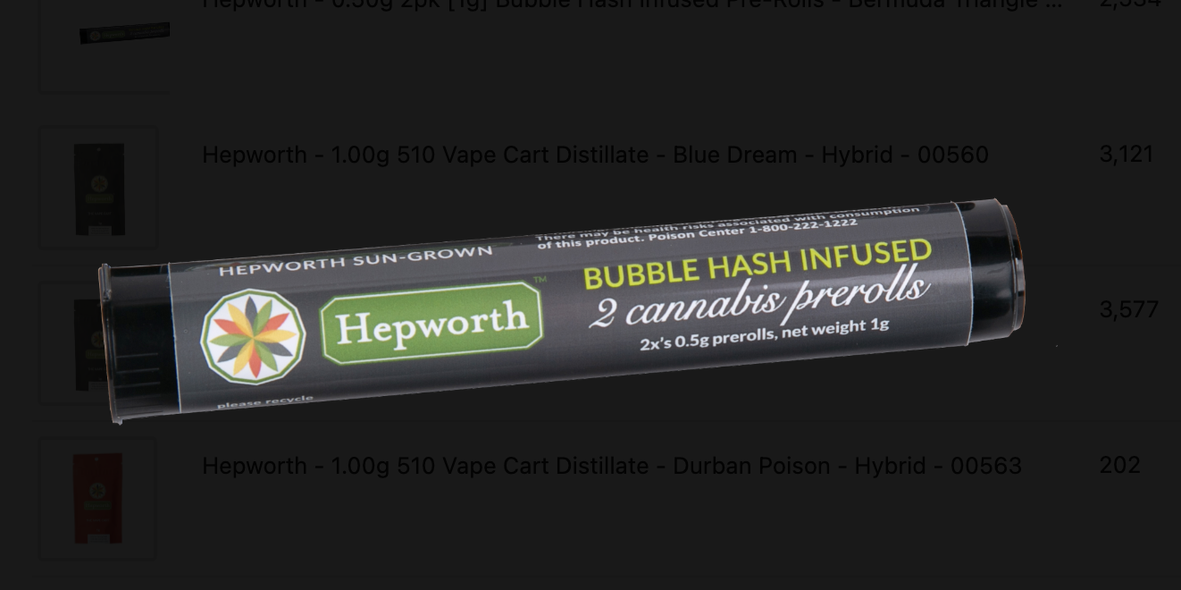 Photograph of product: Hepworth Bubble au chocolat Infused Pre-Roll 2pk - Bermuda Triangle x Bubblegum Sherbert